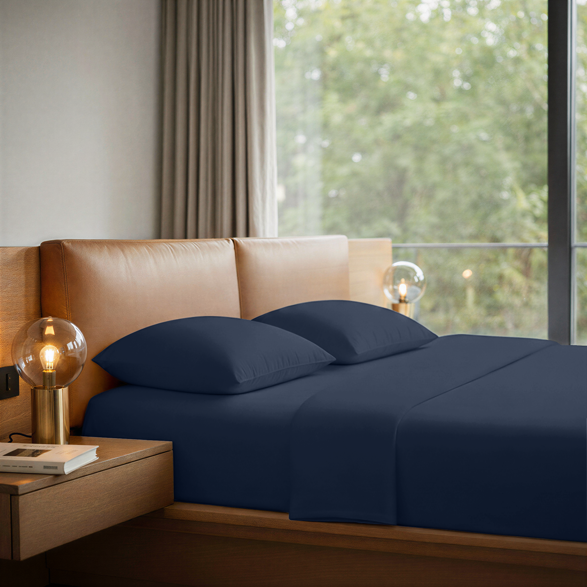 LLM Linens™ CloudLuxe Bamboo Cooling Sheet Set - Deep Navy
