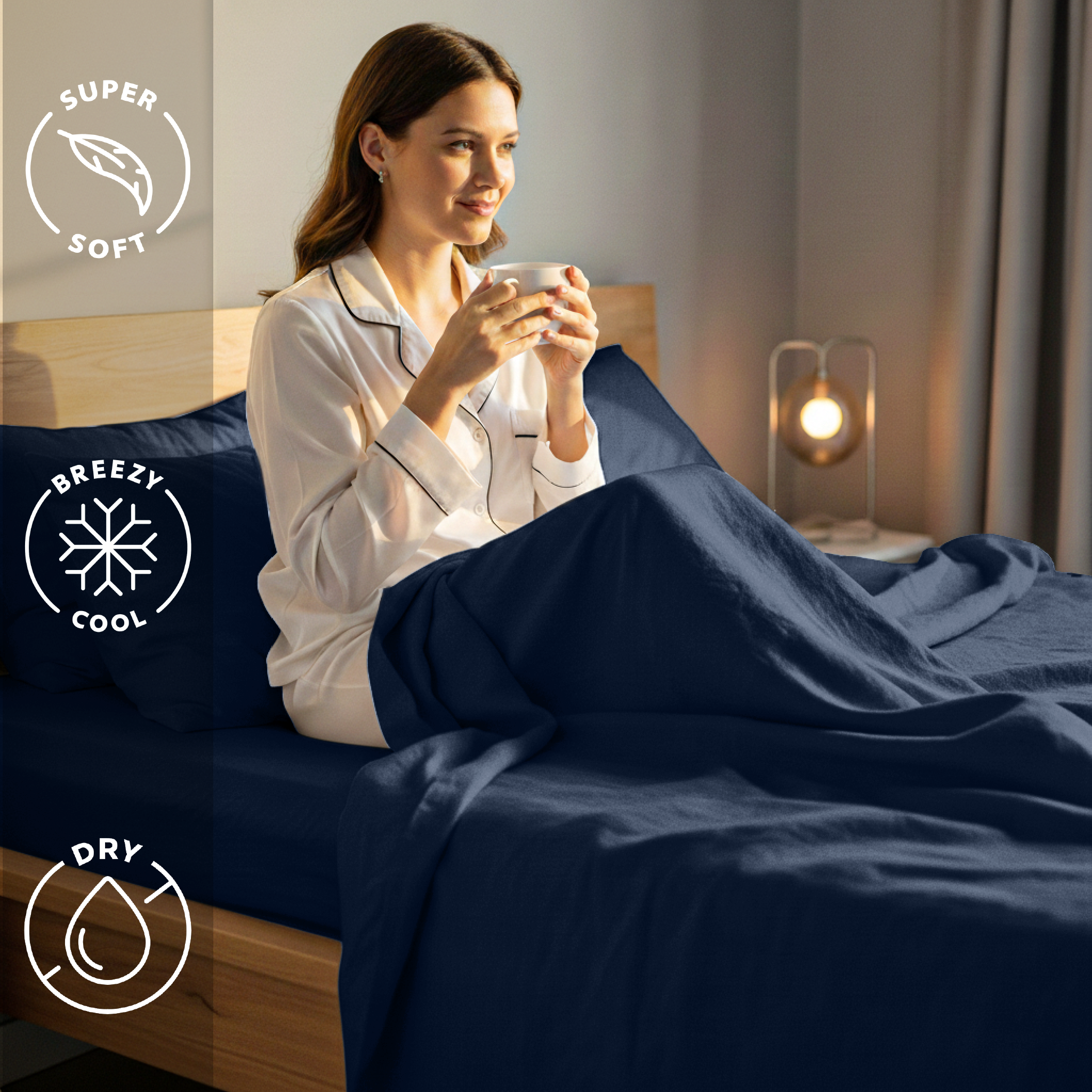 LLM Linens™ CloudLuxe Bamboo Cooling Sheet Set - Deep Navy